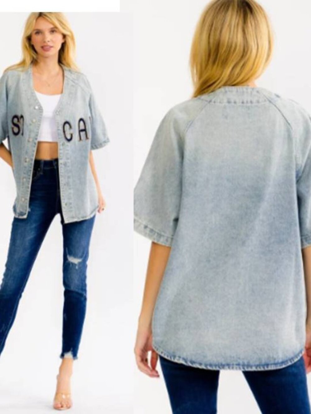 Womens SO CAL Graphic Denim Shirt 100% Cotton Oversized South California Tops